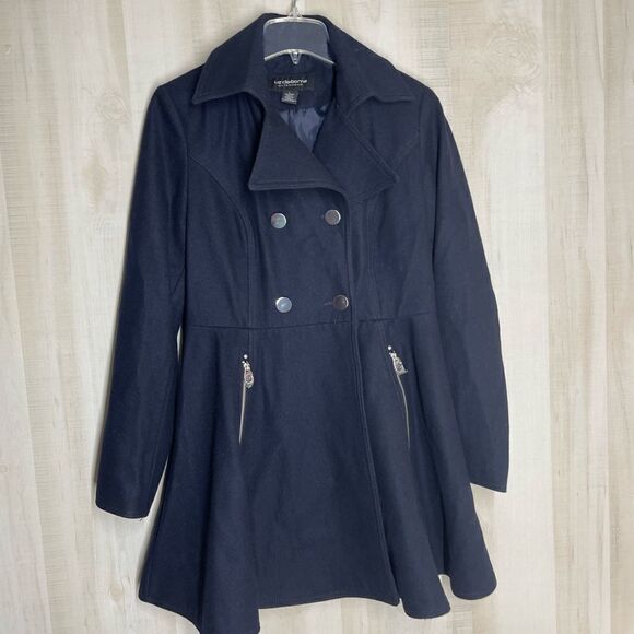 Liz Claiborne navy wool‎ double breasted coat, size large - Picture 1 of 15